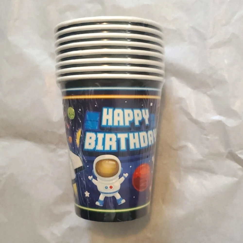 Blue Space-Themed Disposable Tableware Set